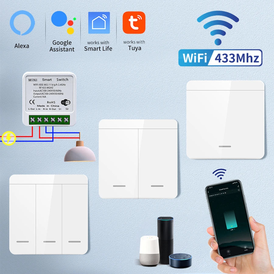 Tuya inteligentny przełącznik Wi-Fi do oświetlenia RF 433Mhz przełącznik bezprzewodowy inteligentna aplikacja Life sterowanie głosowe praca z Alexa Google Home Alice